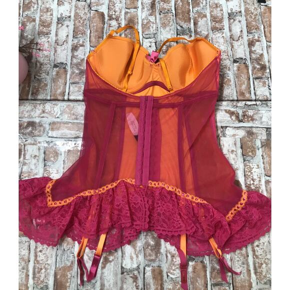 2006 Victoria’s Secret Sexy Little Things HOT PINK Sheer Ribbon Garter Cami 36C - Picture 5 of 9